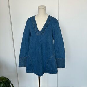 Free People Dreaming of Denim Mini Tunic Dress